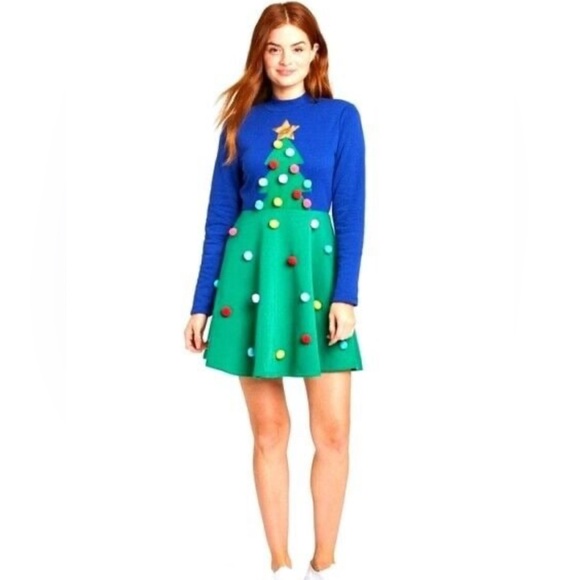 New Mighty Fine Christmas tree women’s pompom long sleeve dress XS - Picture 8 of 8